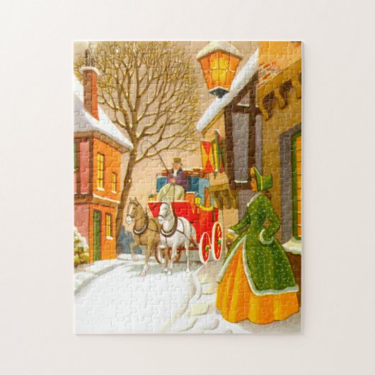 Paarden en onderbroekwagens in de sneeuw legpuzzel (Verticaal)