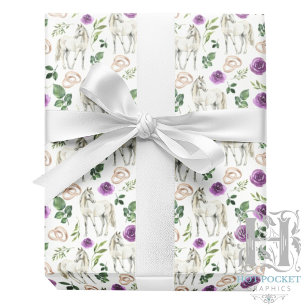 Paarden en Paarse Rozen Wedding Wrapping Paper Cadeaupapier