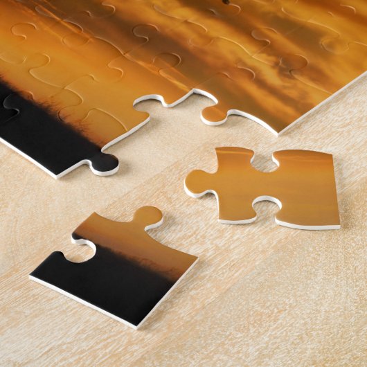 Paarden en reuzeneikenbomen in zonnestralen met wo legpuzzel (Zijkant)