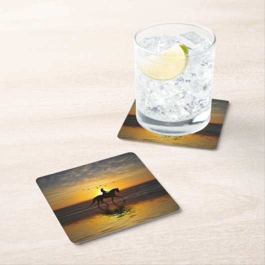 Paarden en Rider op het strand Kartonnen Onderzetters (Insitu)