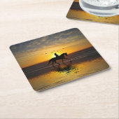 Paarden en Rider op het strand Kartonnen Onderzetters (Schuin)