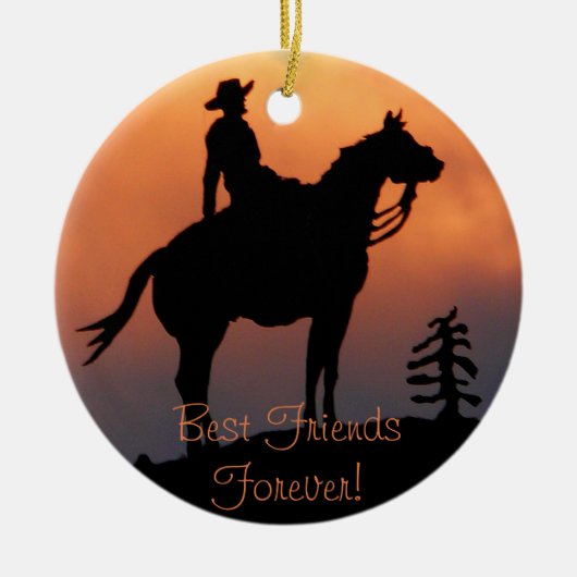 Paarden en Rider Sunset Silhouette Keramisch Ornament (Voorkant)