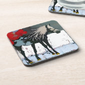 Paarden en Rode Bloemen Beverage Bier Onderzetter (Linkerzijde)