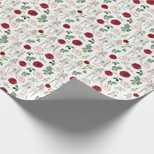 Paarden en rode rozen bruiloft inpakpapier (Hoek)