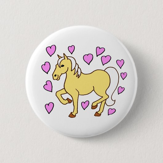 Paarden en roze harten ronde button 5,7 cm (Voorkant)