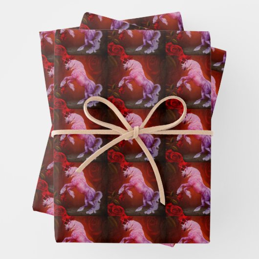 Paarden en Rozen van keizerhoorn   Inpakpapier Vel (In situ)