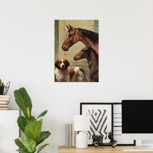 Paarden en Sint-Bernard  kunst Poster (Thuiskantoor)