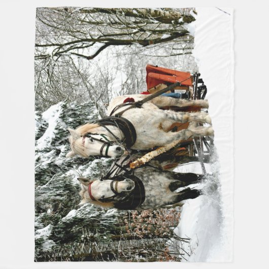 PAARDEN EN SLEE IN DE SNEEUW FLEECE DEKEN (Voorkant)