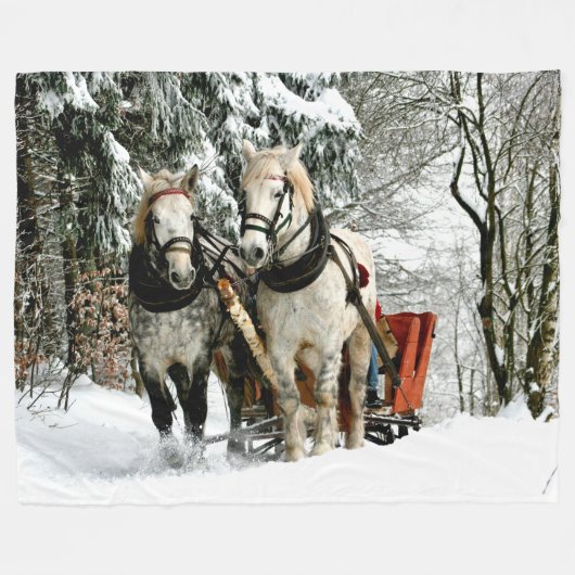 PAARDEN EN SLEE IN DE SNEEUW FLEECE DEKEN (Voorkant (Horizontaal))