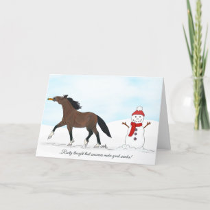 Paarden en Snowman Festive Feestdagen Kaart