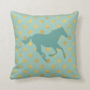 Paarden en sterren - Babyblauw en gouden paars Kussen