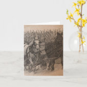 Paarden en Wagon Digitale Kunst, Duitse verjaardag Kaart (Gele Bloem)