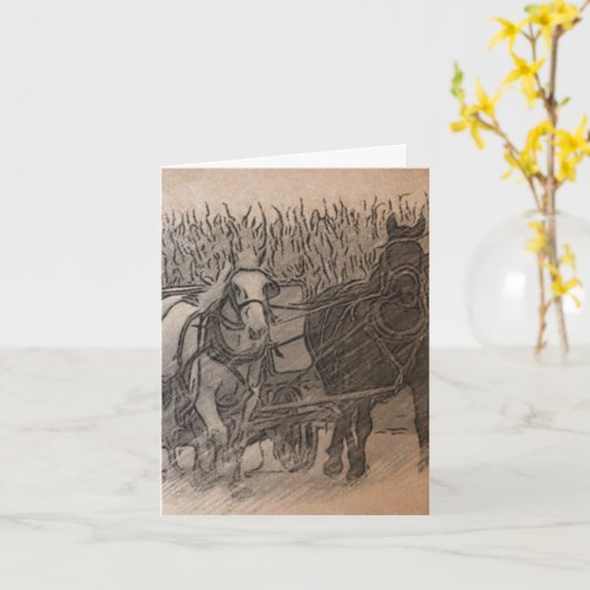 Paarden en Wagon Digitale Kunst, Duitse verjaardag Kaart (Gele Bloem)