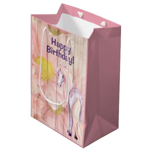  paarden en zeeduivel op Barn Wood Birthday Medium Cadeauzakje (Voorkant Gekanteld)