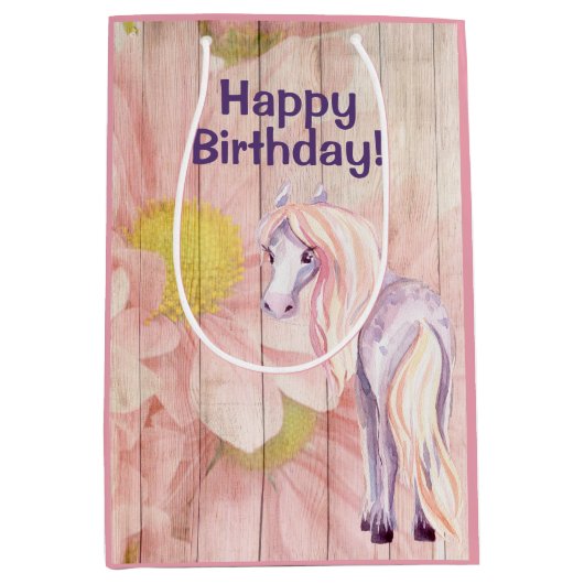  paarden en zeeduivel op Barn Wood Birthday Medium Cadeauzakje (Voorkant)