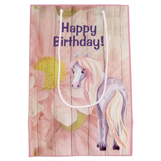  paarden en zeeduivel op Barn Wood Birthday Medium Cadeauzakje (Achterkant)