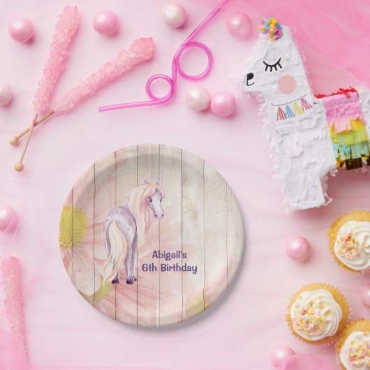  paarden en zeeduivel op Barn Wood Birthday Papieren Bordje (Feest)