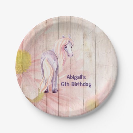paarden en zeeduivel op Barn Wood Birthday Papieren Bordje (Voorkant)
