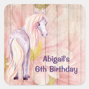 paarden en zeeduivel op Barn Wood Birthday Vierkante Sticker