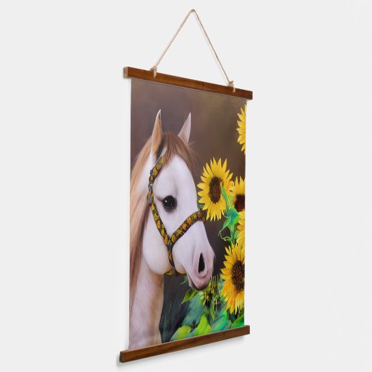 Paarden en zonnebloemen hangend wandkleed (Gebogen)