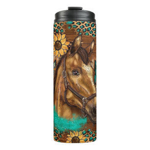 Paarden en zonnebloemen thermosbeker
