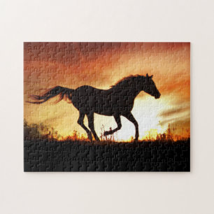 Paarden en zonsondergang legpuzzel