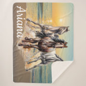 Paarden en zonsondergang op de strand sherpa deken (Voorkant)