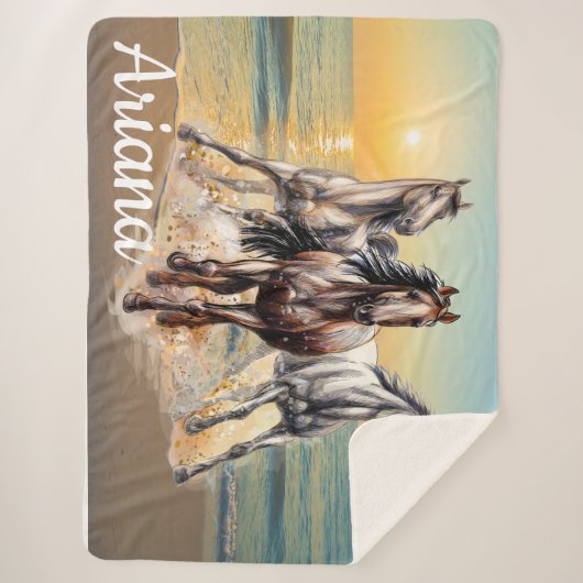 Paarden en zonsondergang op de strand sherpa deken (Voorkant)