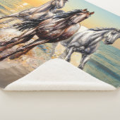 Paarden en zonsondergang op de strand sherpa deken (3/4)