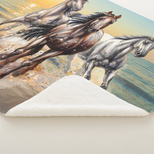 Paarden en zonsondergang op de strand sherpa deken (3/4)