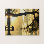 Paarden en zonsopgang met een mooie boom legpuzzel (Horizontaal)