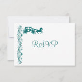 Paarden enCarriage Blauwgroen Blue Wedding RSVP-ka RSVP Kaartje (Achterkant)