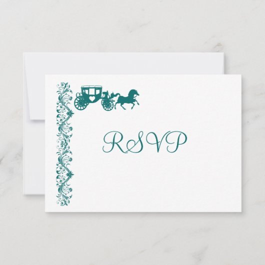 Paarden enCarriage Blauwgroen Blue Wedding RSVP-ka RSVP Kaartje (Achterkant)