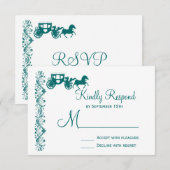 Paarden enCarriage Blauwgroen Blue Wedding RSVP-ka RSVP Kaartje (Voorkant / Achterkant)