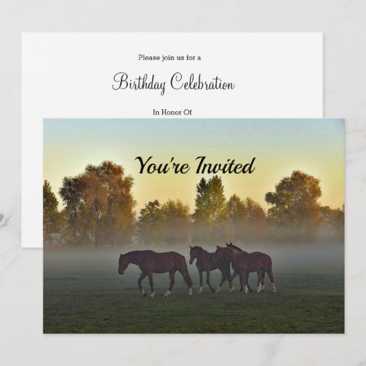 Paarden Fog Birthday Invitation Kaart (Voorkant / Achterkant)