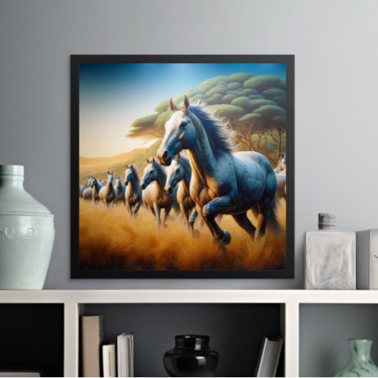 Paarden galopperen over de weide poster