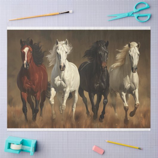 Paarden galopperen over grasland ontkoppeling tissuepapier (Craft)