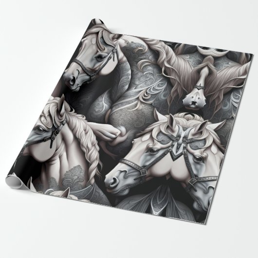 Paarden Gedetailleerd schilderij in Black & White  Cadeaupapier (Uitgerold)
