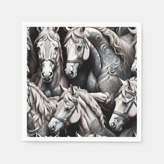 Paarden Gedetailleerd schilderij in Black & White  Servet (Voorkant)