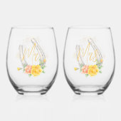 Paarden geel rose monogram Mr en Mrs bruiloft Wijnglas Zonder Voet (Achterkant)