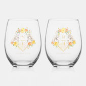 Paarden geel rose monogram Mr en Mrs bruiloft Wijnglas Zonder Voet (Voorkant)