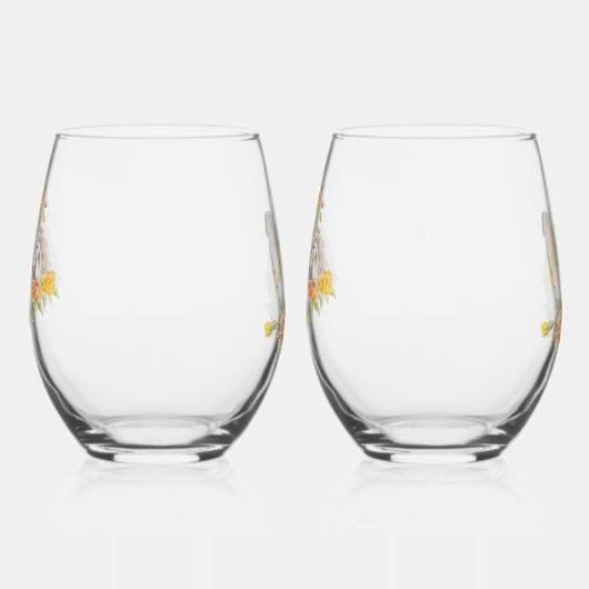 Paarden geel rose monogram Mr en Mrs bruiloft Wijnglas Zonder Voet (Links)