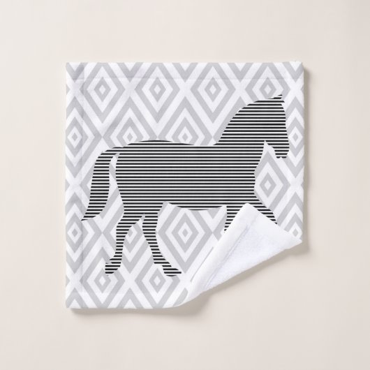 Paarden - geometrisch patroon - zwart en grijs. bad handdoek (Wasdoekje)