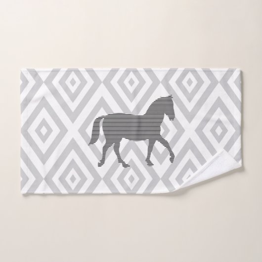 Paarden - geometrisch patroon - zwart en grijs. bad handdoek (Handdoek)
