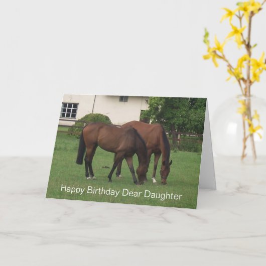 Paarden gepersonaliseerde dochter verjaardag kaart (Gele Bloem)