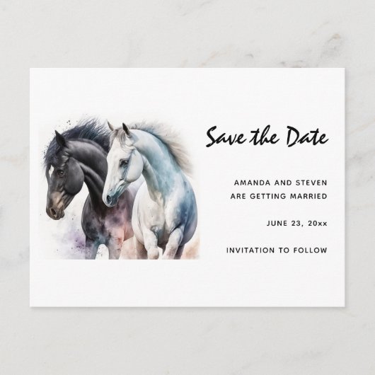 paarden Geschilderd in Waterverf sparen de Datum Uitnodiging Briefkaart (Voorkant)