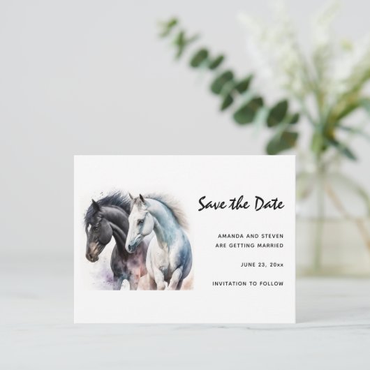 paarden Geschilderd in Waterverf sparen de Datum Uitnodiging Briefkaart (Staand voorkant)
