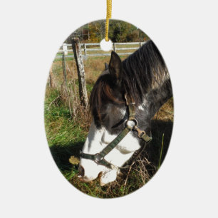 Paarden, geverfd, koningin en koningsbloem keramisch ornament