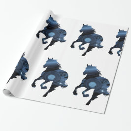 Paarden Glanzend omslagpapier, blauwe paarden Cadeaupapier