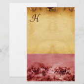 PAARDEN GRAFEND OPKWEEK PARCHMENT MONOGRAM Rood Br Briefpapier (Voorkant / Achterkant)